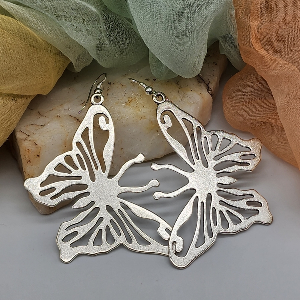 ❤️ Silver Earrings Butterfly Large Lightweight Butterfly Jewelry
